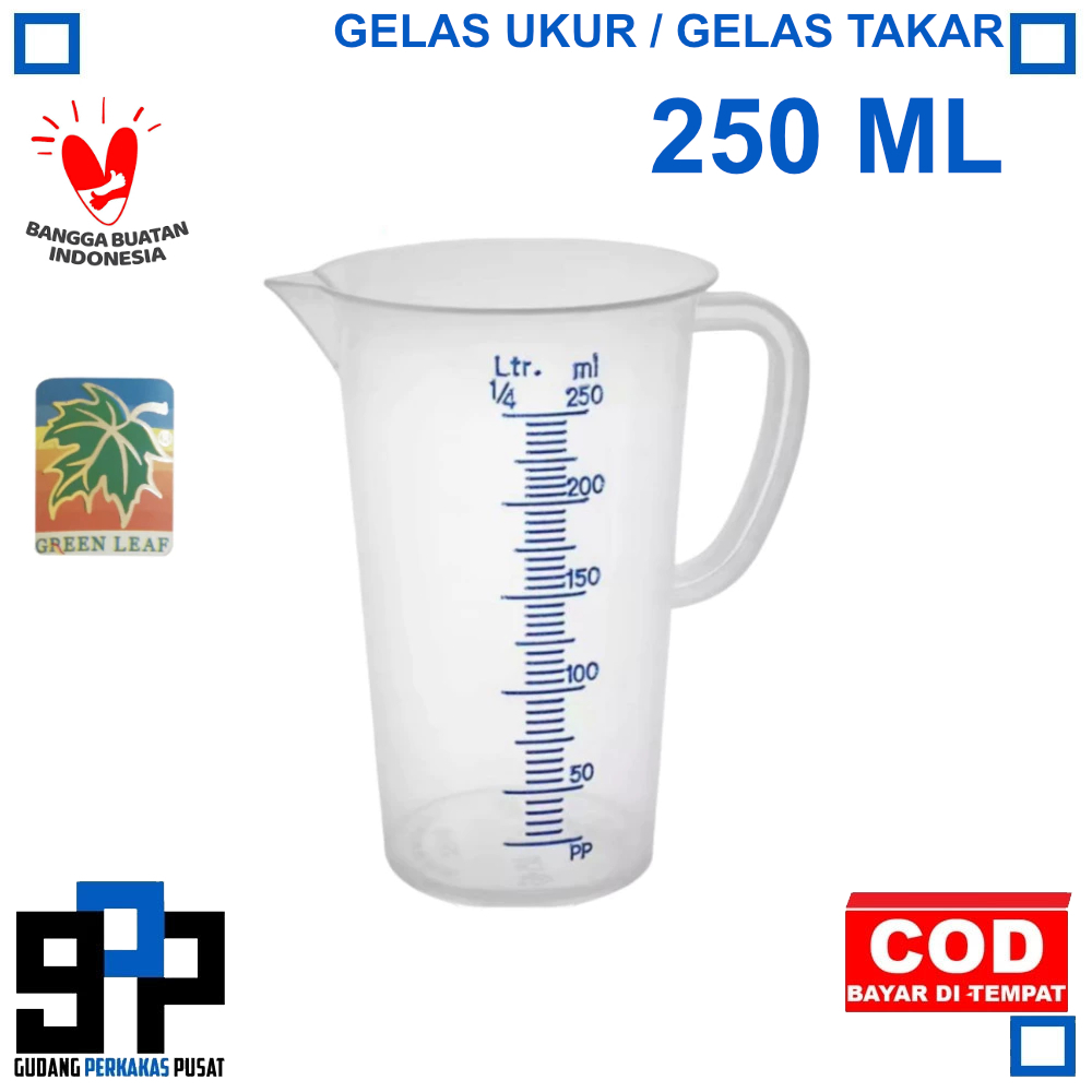 GREEN LEAF Gelas Ukur 250ML Gelas Takar 250 ML Measuring Cup Plastik Multifungsi