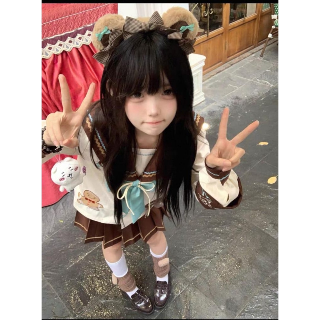 seifuku - seragam sekolah jepang perempuan beruang coklat cosplay 002
