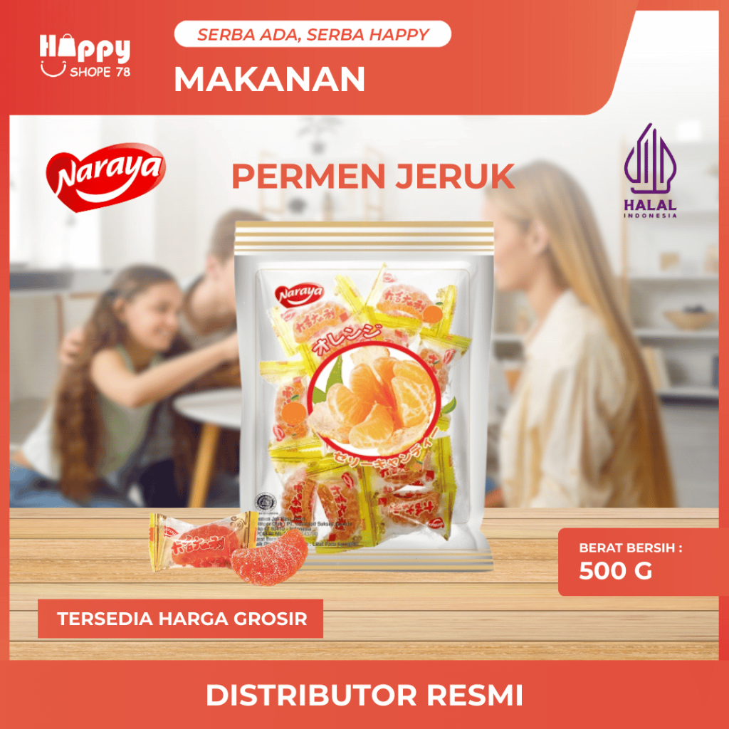 

NARAYA Jelly Jeruk Mandarin 500gr Orange Candy Rasa Segar Manis Halal
