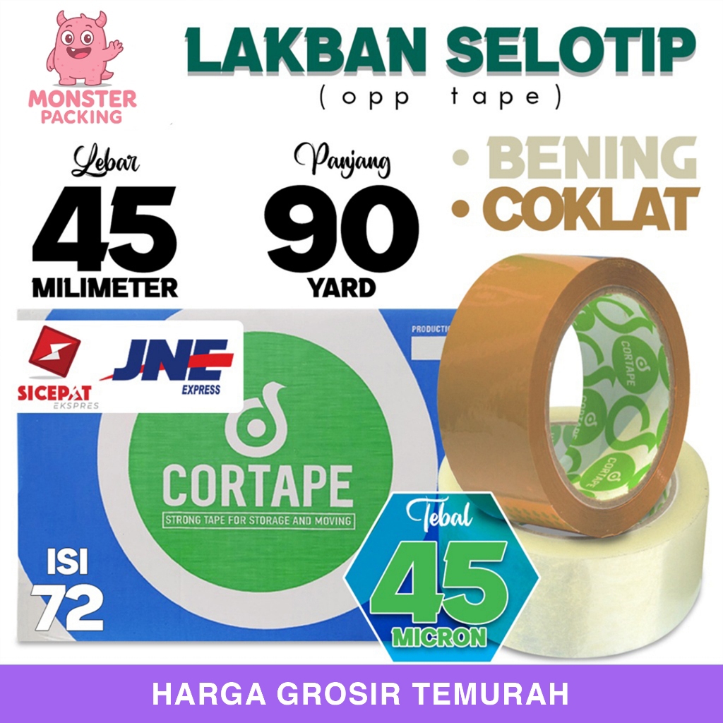

Lakban Isolasi Selotip 45mm x 90yard Plakban OPP Tape CORTAPE TERMURAH Varian KARGO / DUS