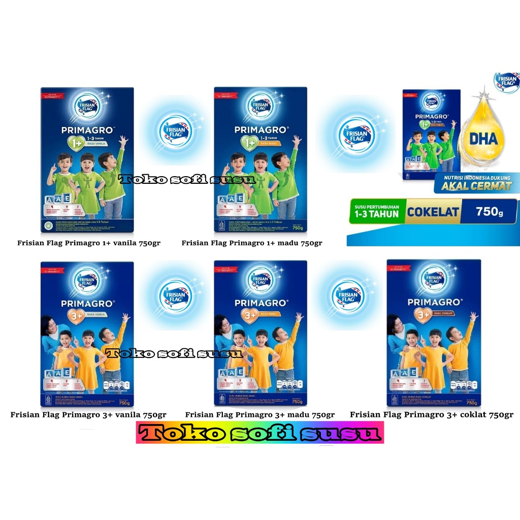 

Frisian Flag Primagro 1+ 3+ Vanila Madu Coklat 750gr Susu Bendera