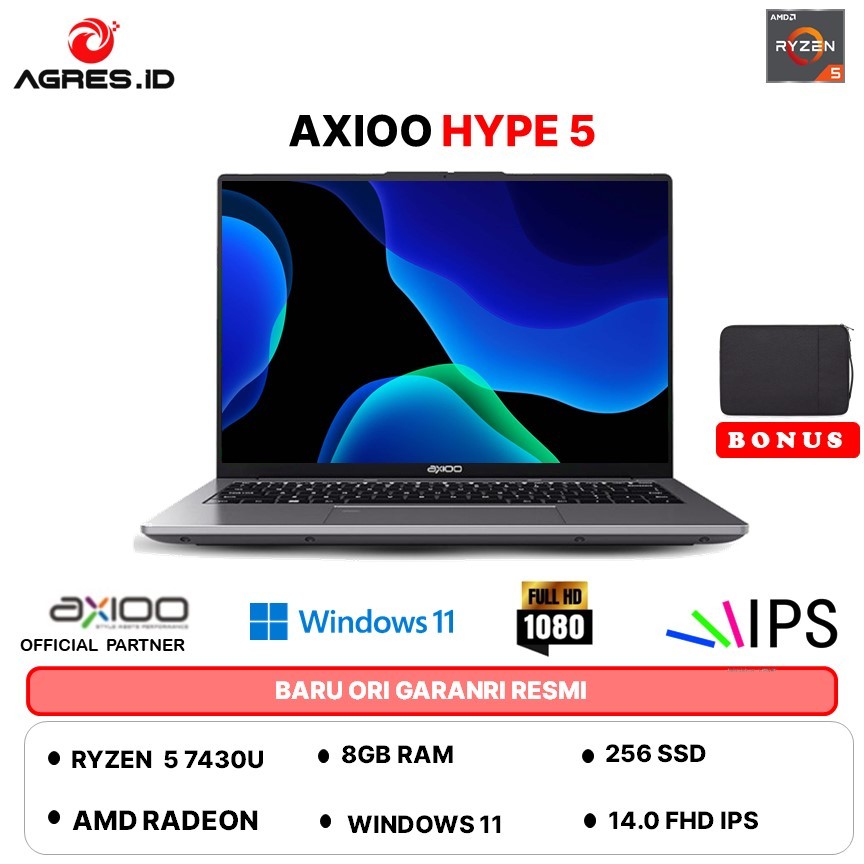 AXIOO HYPE 5 AMD X5-2 RYZEN 5 7430 8GB 256GB WINDOWS 11 14.0FHD IPS BLIT