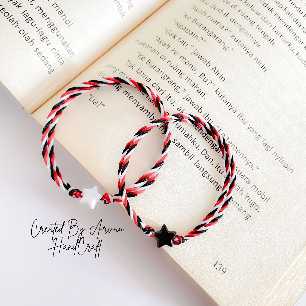 { DPT 2 PCS } Gelang Couple Bintang Hitam Putih Tali Tridatu Khas Bali