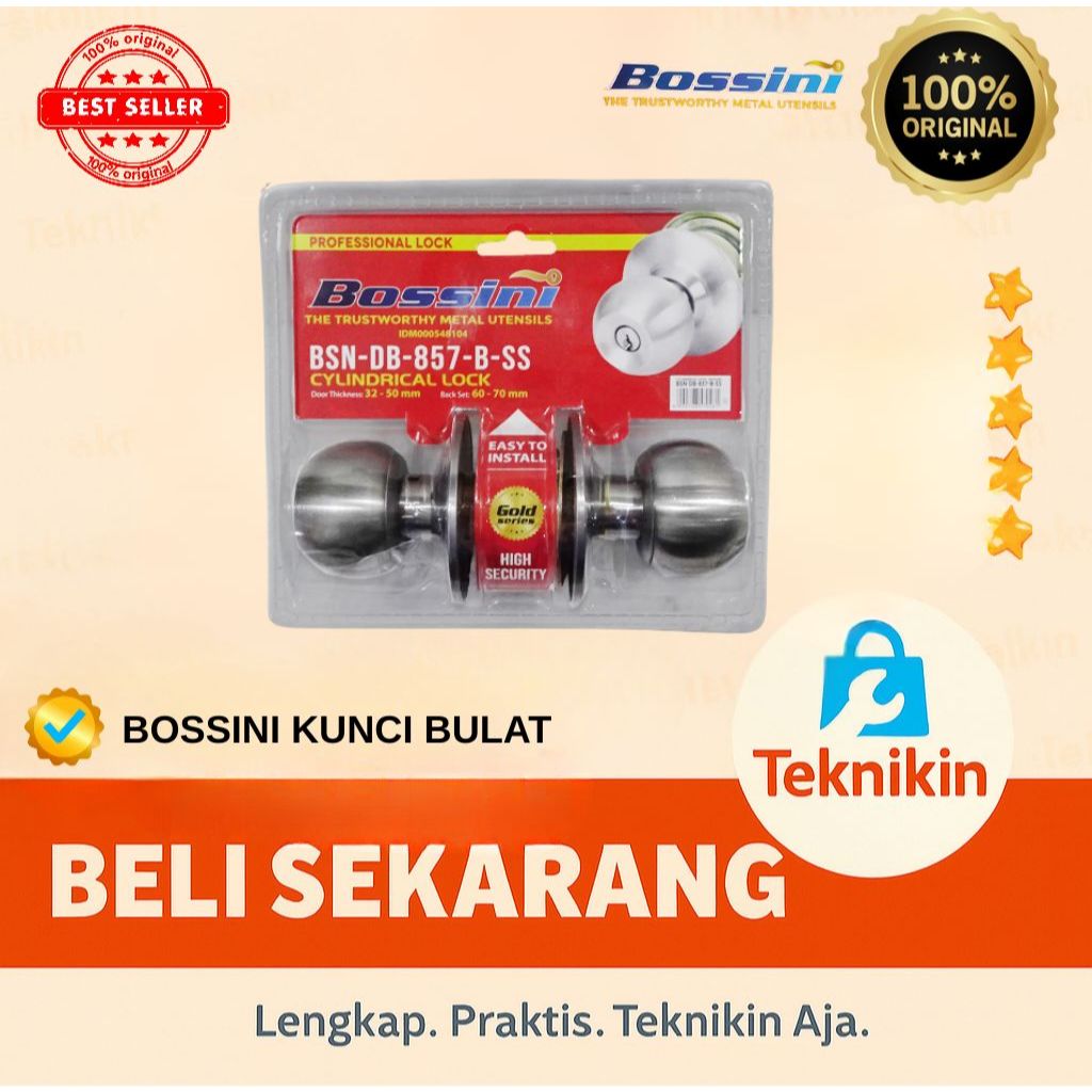 BOSSINI Kunci Handle Pintu Kamar Mandi Bulat BOSINI 857 Stainless Door Knob Lock Selot Konci