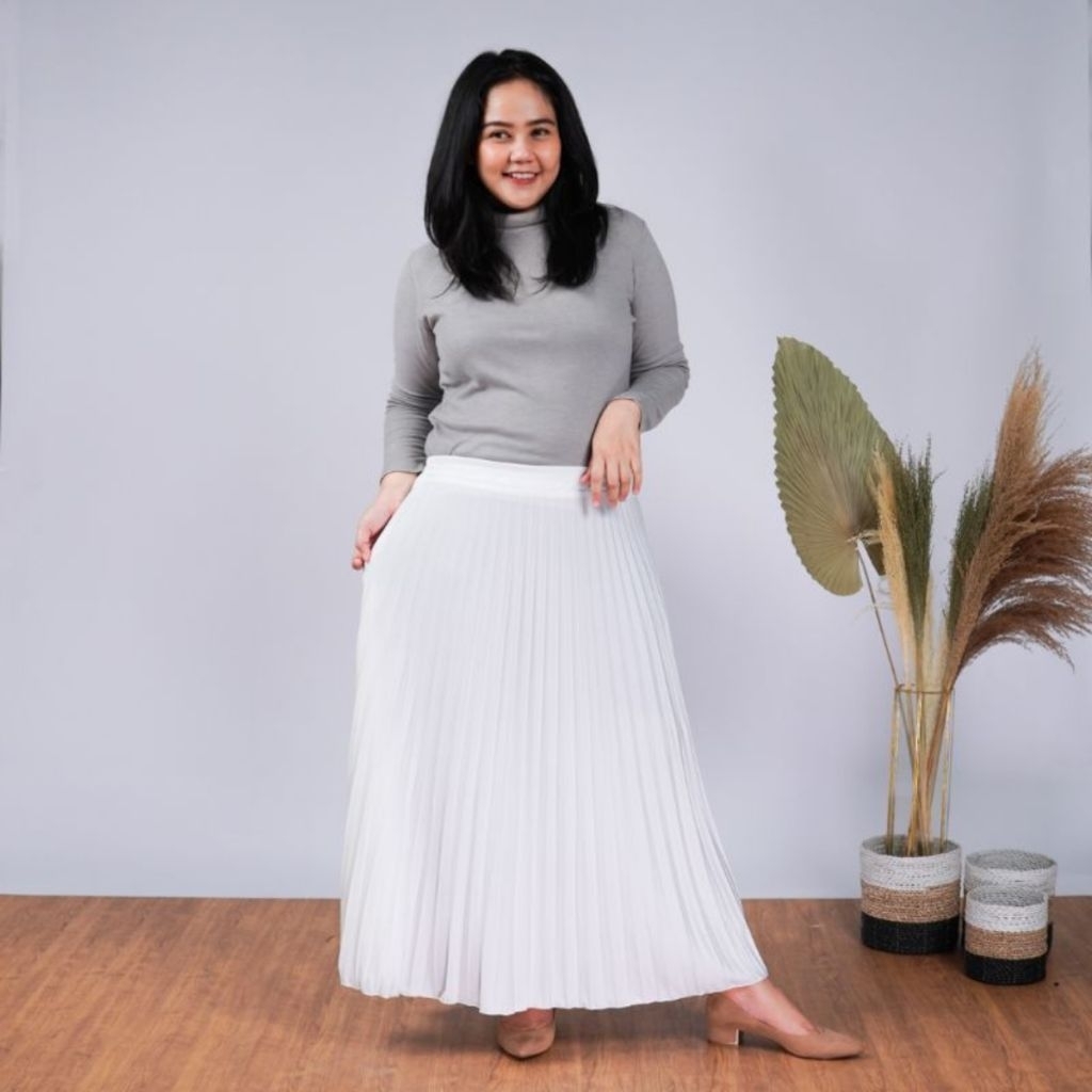 Rok Plisket Panjang Warna Putih Premium Tebal