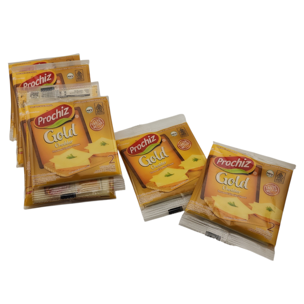 

Prochiz Gold Slice Chedar Cheese RENCENG- Netto 26 gr (Isi 2 Slice) x 8 bks