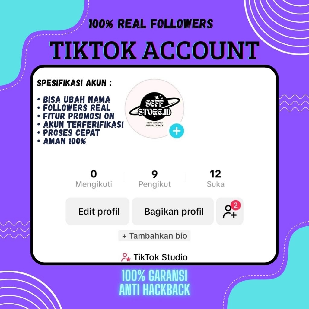 AKUN TIKTOK FOLLOWERS 0 - 9 PERMANEN REAL INDONESIA FITUR PROMOSI/ADS ON