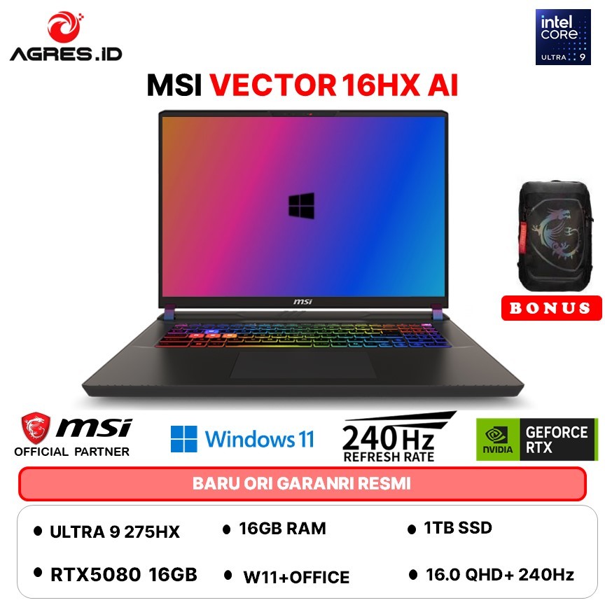 MSI VECTOR 16HX AI ULTRA 9 275HX RTX5080 16GB - RAM 16GB 1TB W11+OHS 16.0QHD+ 240HZ - A2XWIG.043
