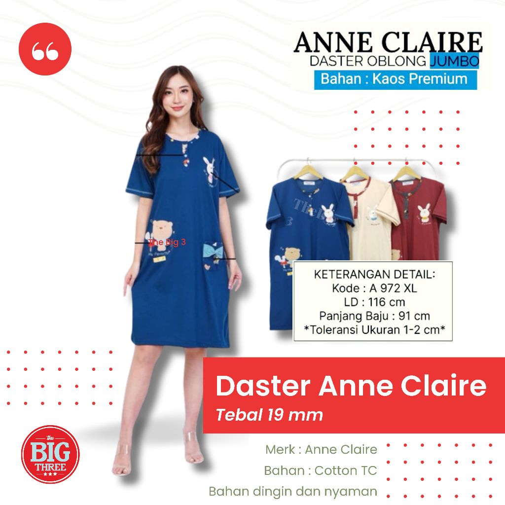 TBTHOME | ANNE CLAIRE - Daster Lengan Pendek Dewasa JUMBO XL Baby Doll Baju Tdur Bahan Kaos
