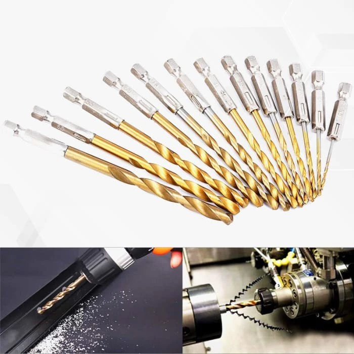 Set Mata Bor Titanium 13pcs Mata Bor Kayu Besi Set Komplit Titanium