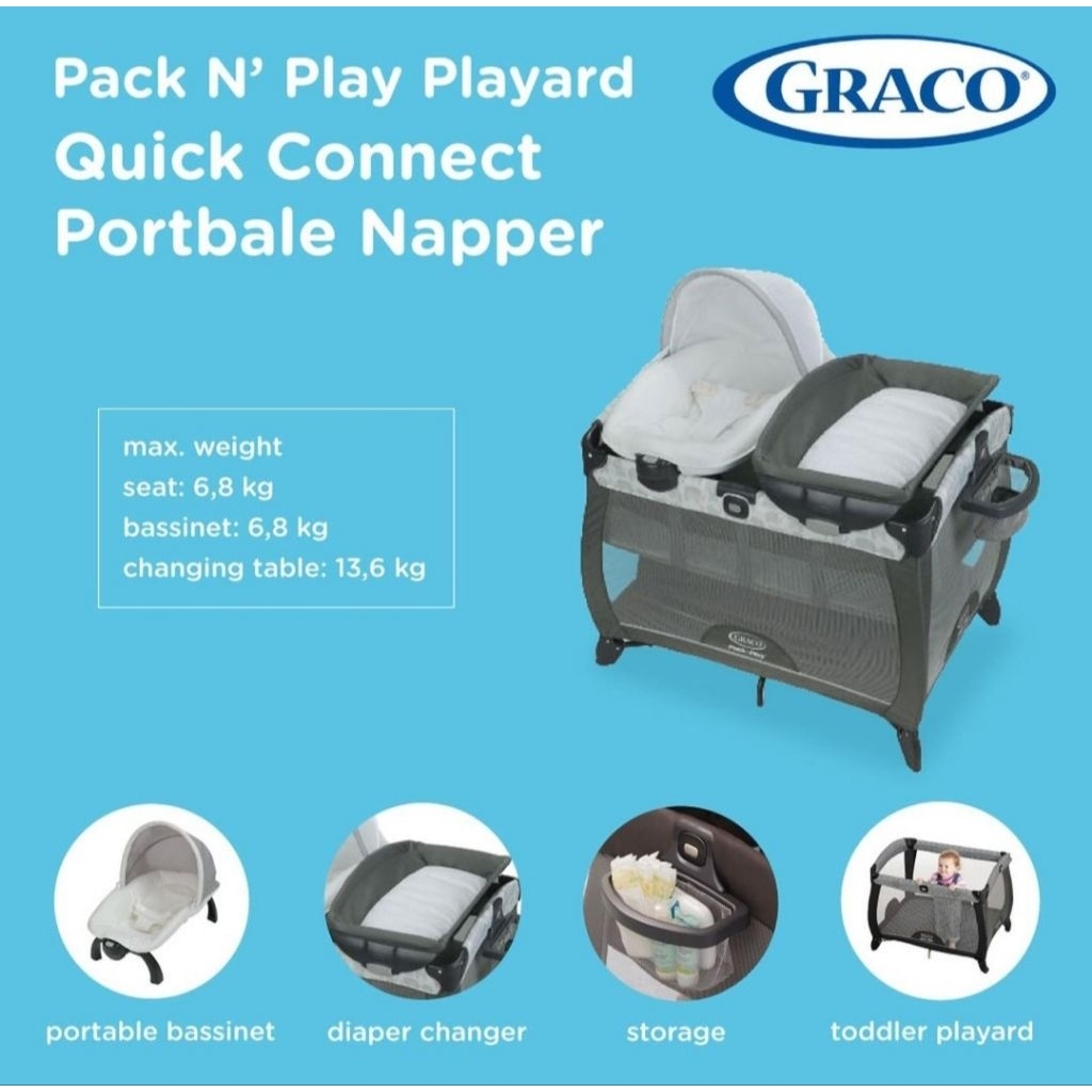 Box Graco Pack n Play Playyard Quick Connect Portable Asher / Box Bayi / Tempat Tidur Bayi