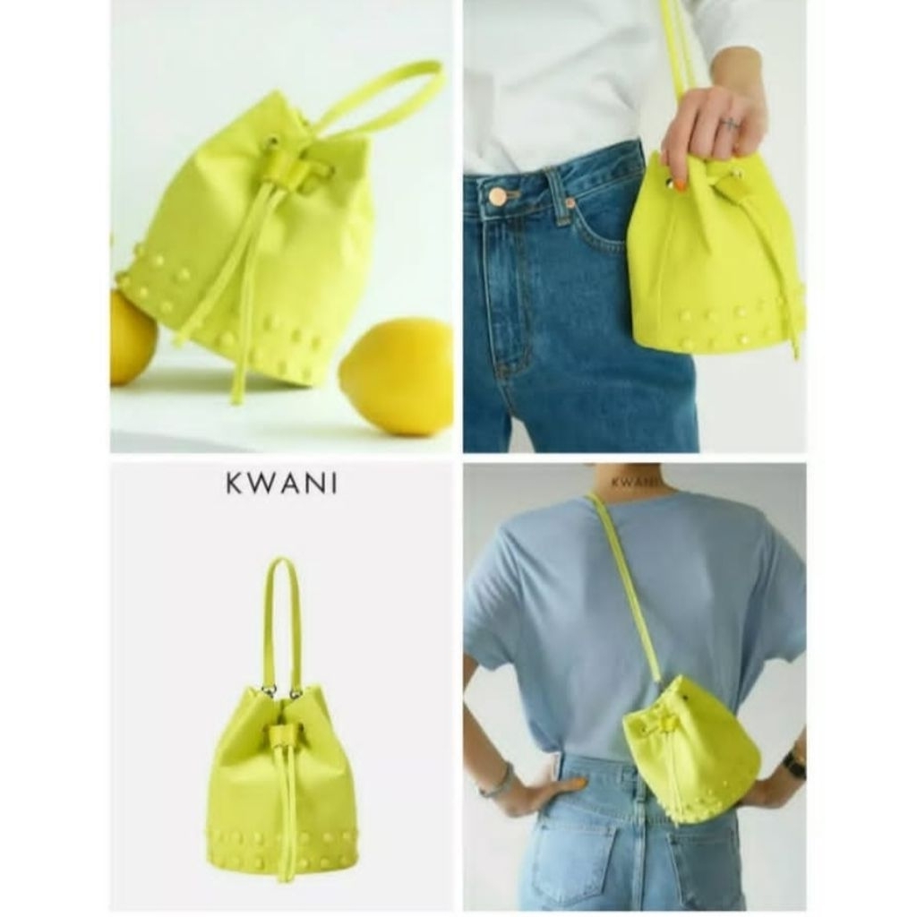 KWANI 3 Ways Studs Bucket Bag, Soft Neon, New, Original