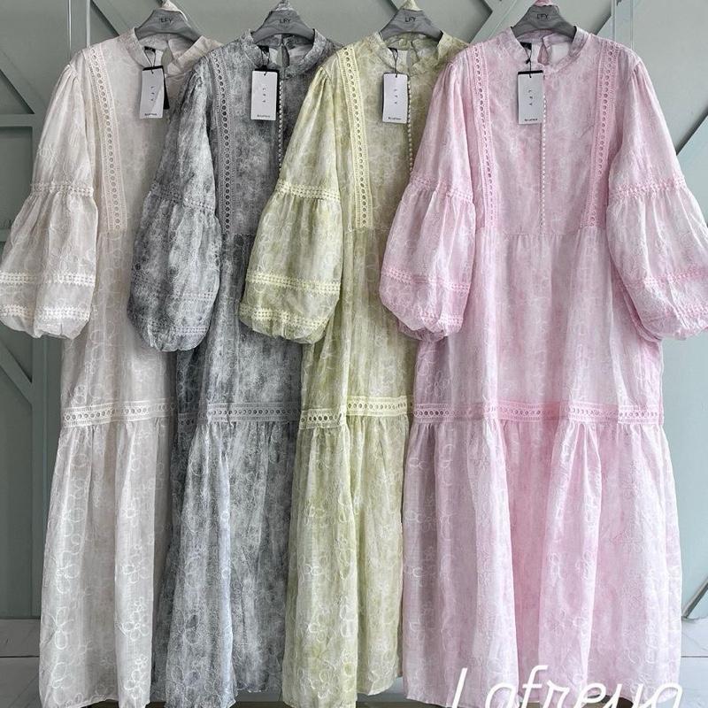 Orenji-Gamis LFY Gamis Thea Wanita Dewasa Tangan Balon Mayung Bordir Viral 2025