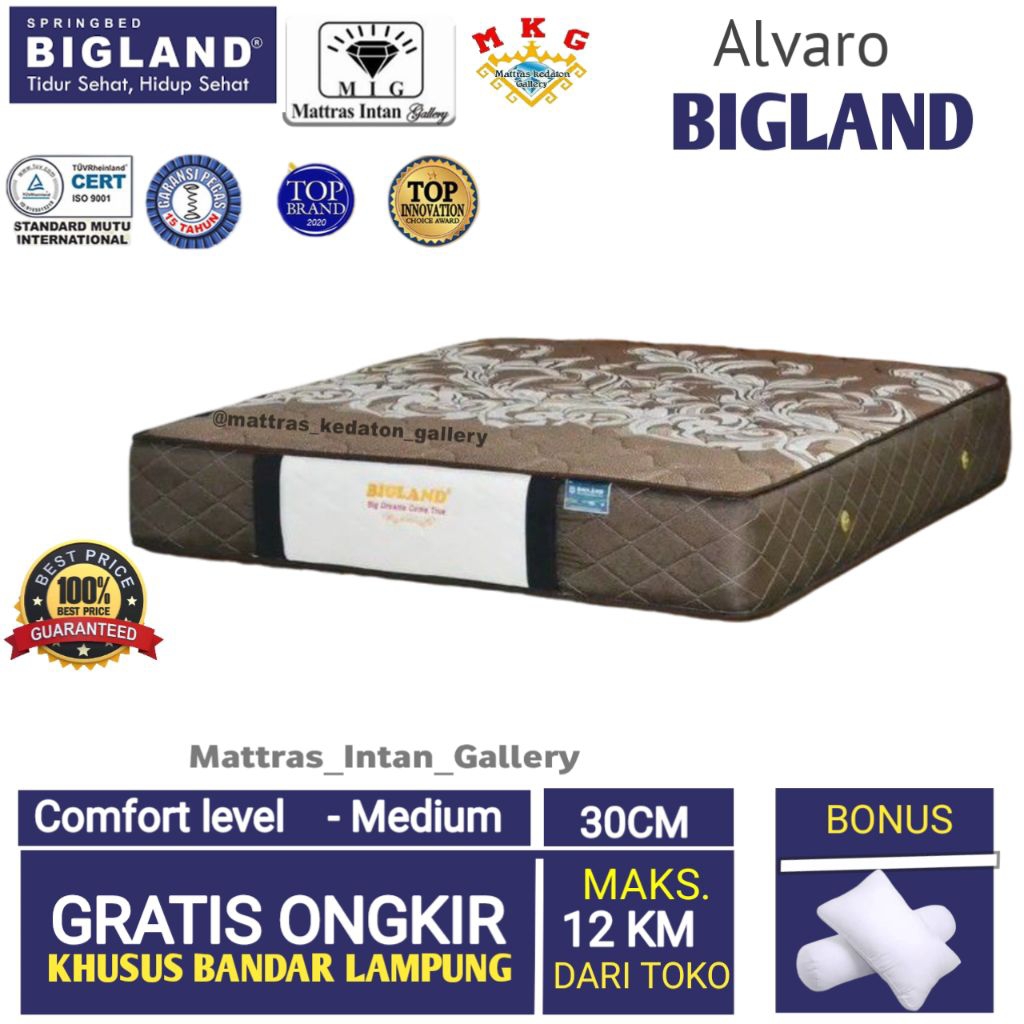 Springbed Bigland alvaro T 30cm - kasur spring bed big land  size 160 - 180 bandar lampung mattras i
