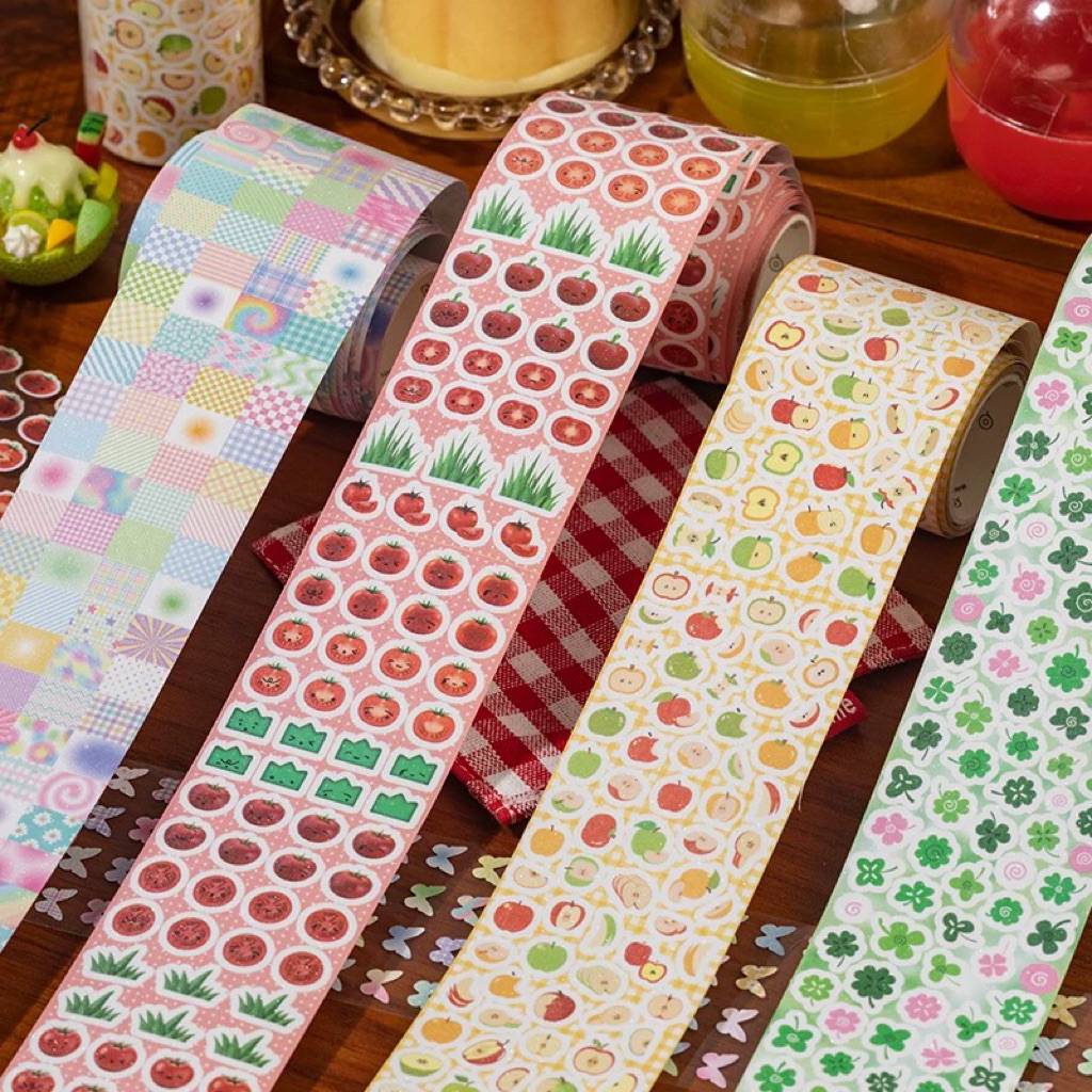 

[35cm] Healing Time Clover Apel Butterfly Tomat share sticker roll - stiker dekorasi jurnal journaling cute