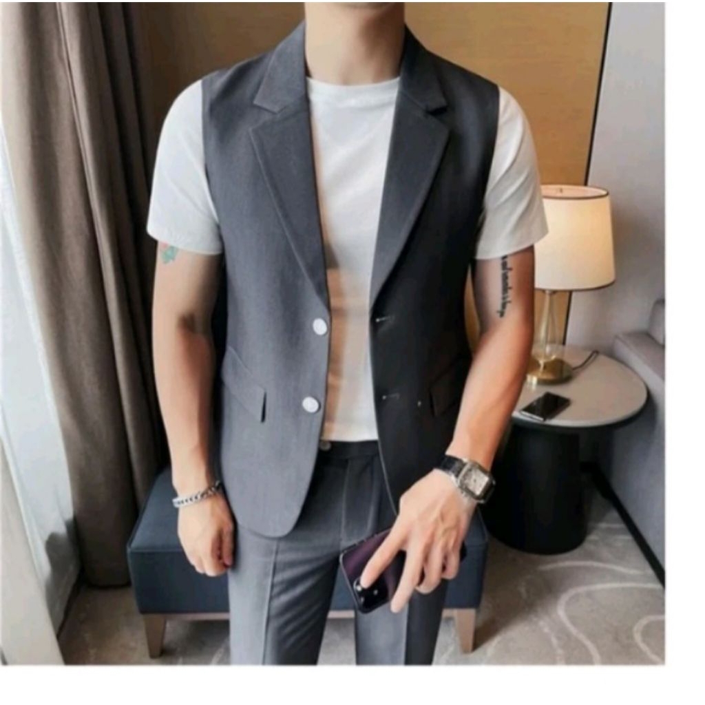 Paradise -Jas Blazer Pria Tanpa Lengan Blazer Pria Style Korea Slim Fit