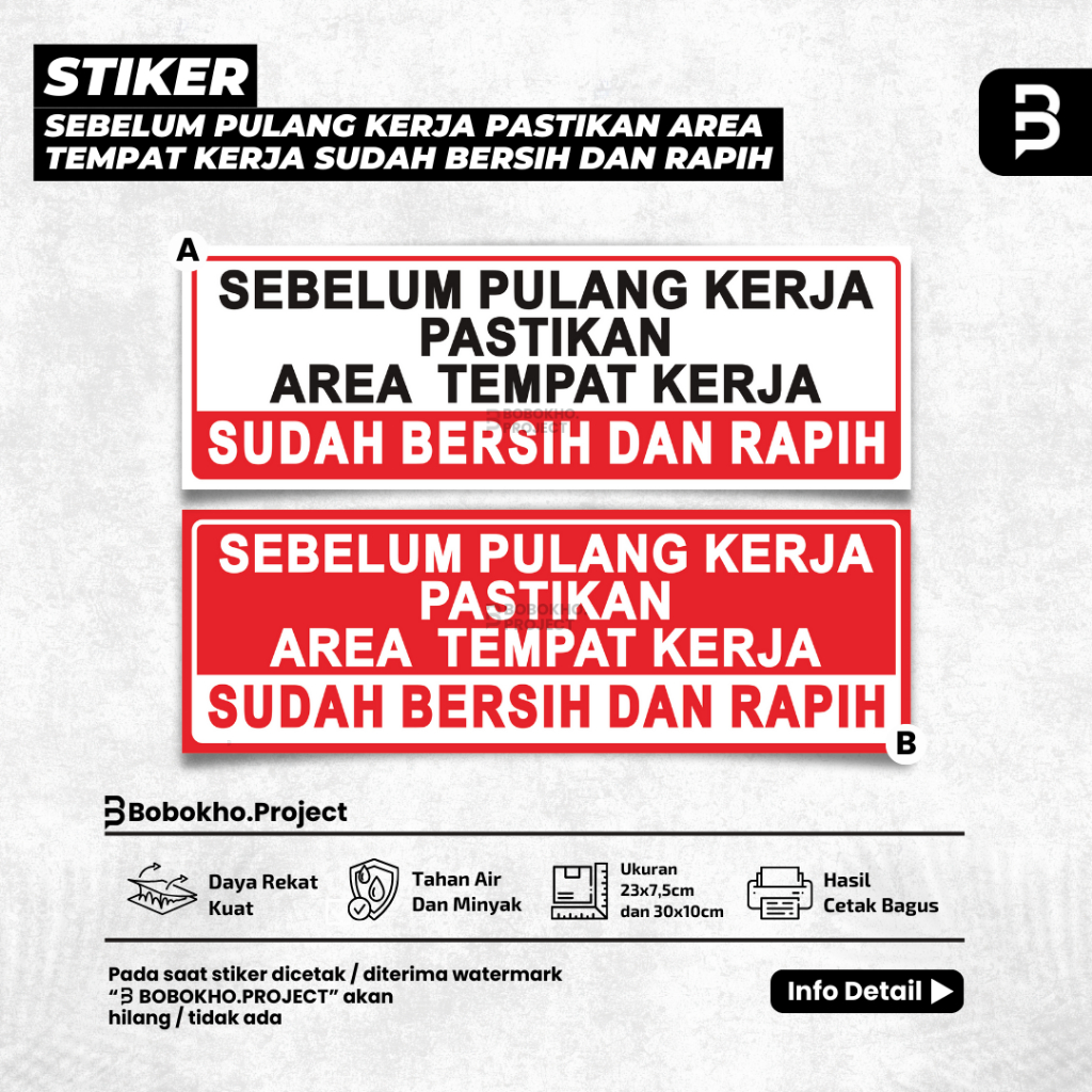 

Stiker sebelum pulang kerja pastikan area tempat kerja sudah bersih dan rapih / stiker bereskan area tempat kerja