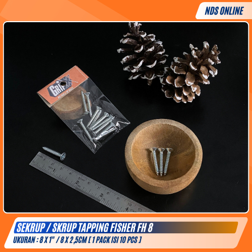 Sekrup Skrup Tapping Fisher FH 8 Ukuran 8x1" (2,5cm) Baut Kayu & Besi [ 1 Pack Isi 10 Pcs ]
