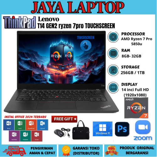 Laptop Lenovo Thinkpad Series Ryzen 7pro T14 GEN2 RYZEN7 PRO TOUCHSCREEN RAM 32GB/1TB SSD FREE TAS &