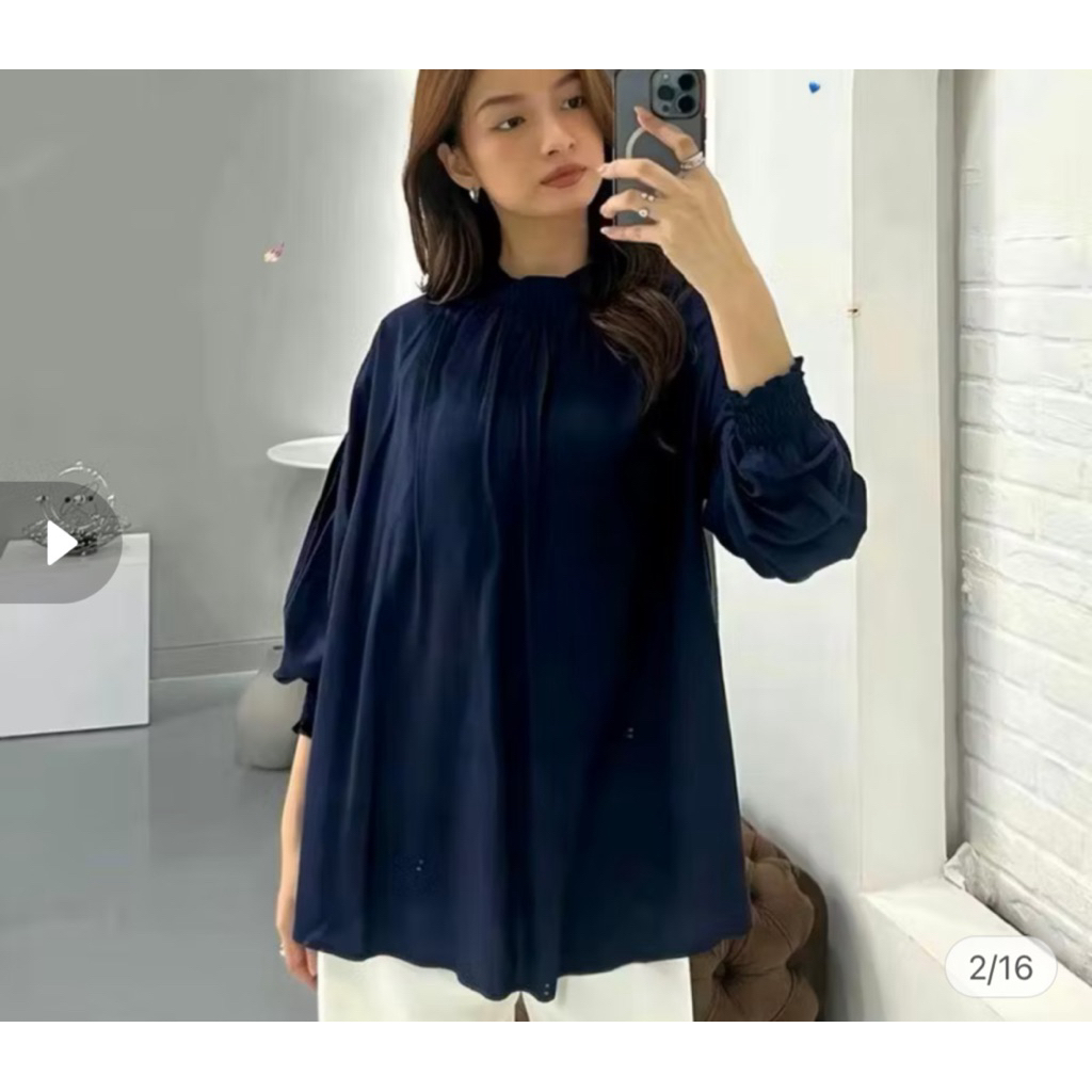 Preloved house of shopaholic yara blouse navy blouse vintage blouse kerja blouse casual wanita