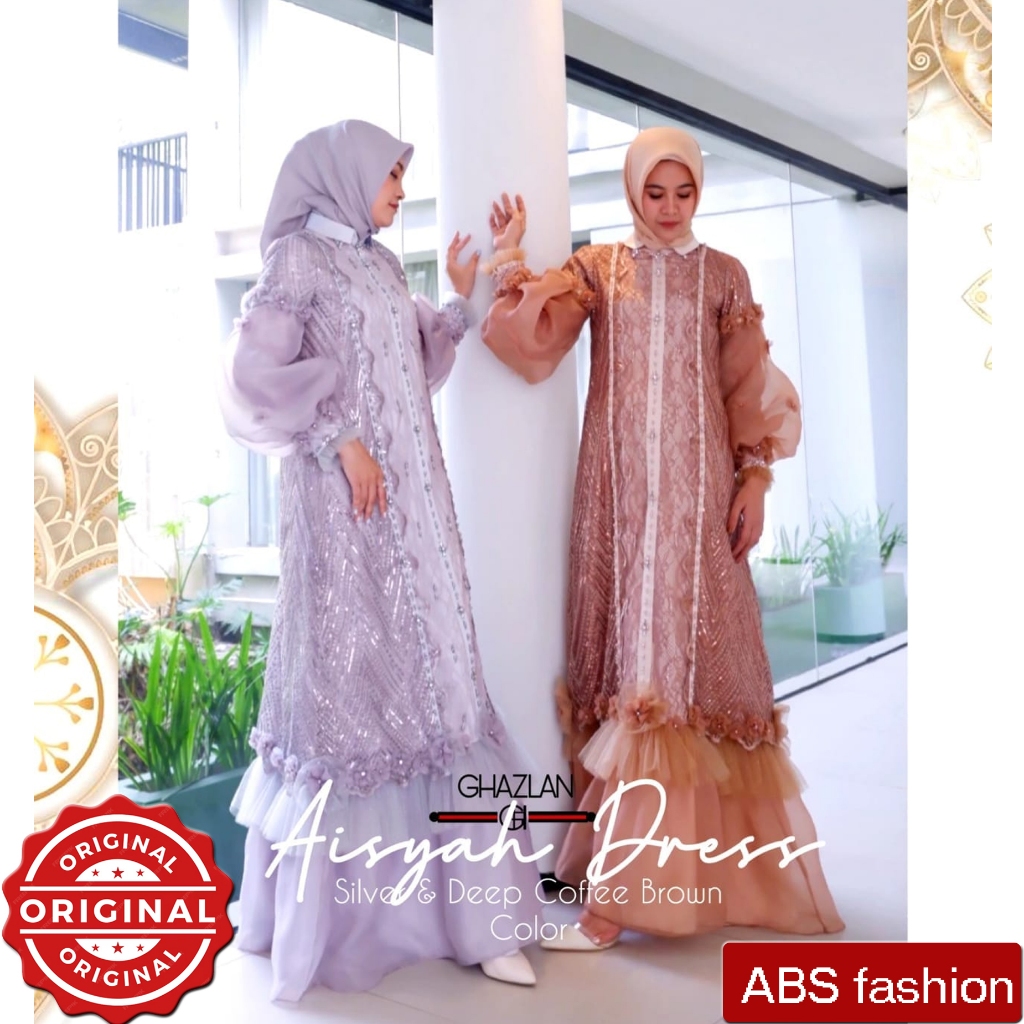 GHAZLAN Aisyah Dress, Gamis pesta mewah elegan, Baju kondangan mewah, Baju lebaran premium elegan