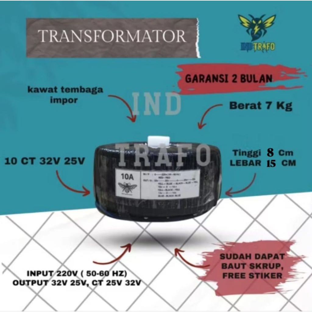 trafo toroid donat 10 ampere ct 32v - 25v
