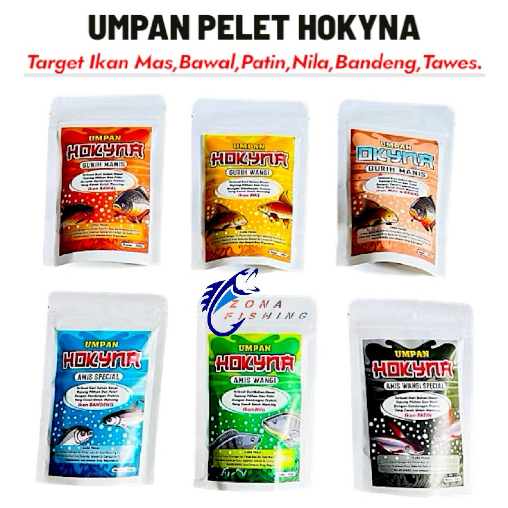 Umpan Pelet Hokyna Galatama dan Harian Ikan Mas Bandeng Nila Patin Bawal Tombro