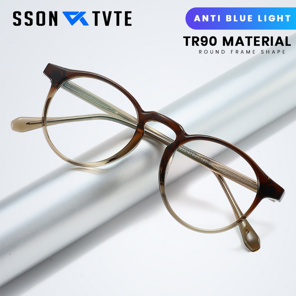 SSON TVTE Kacamata Bulat TR90 Anti Radiasi Photocromic Blueray Lensa Minus 8023