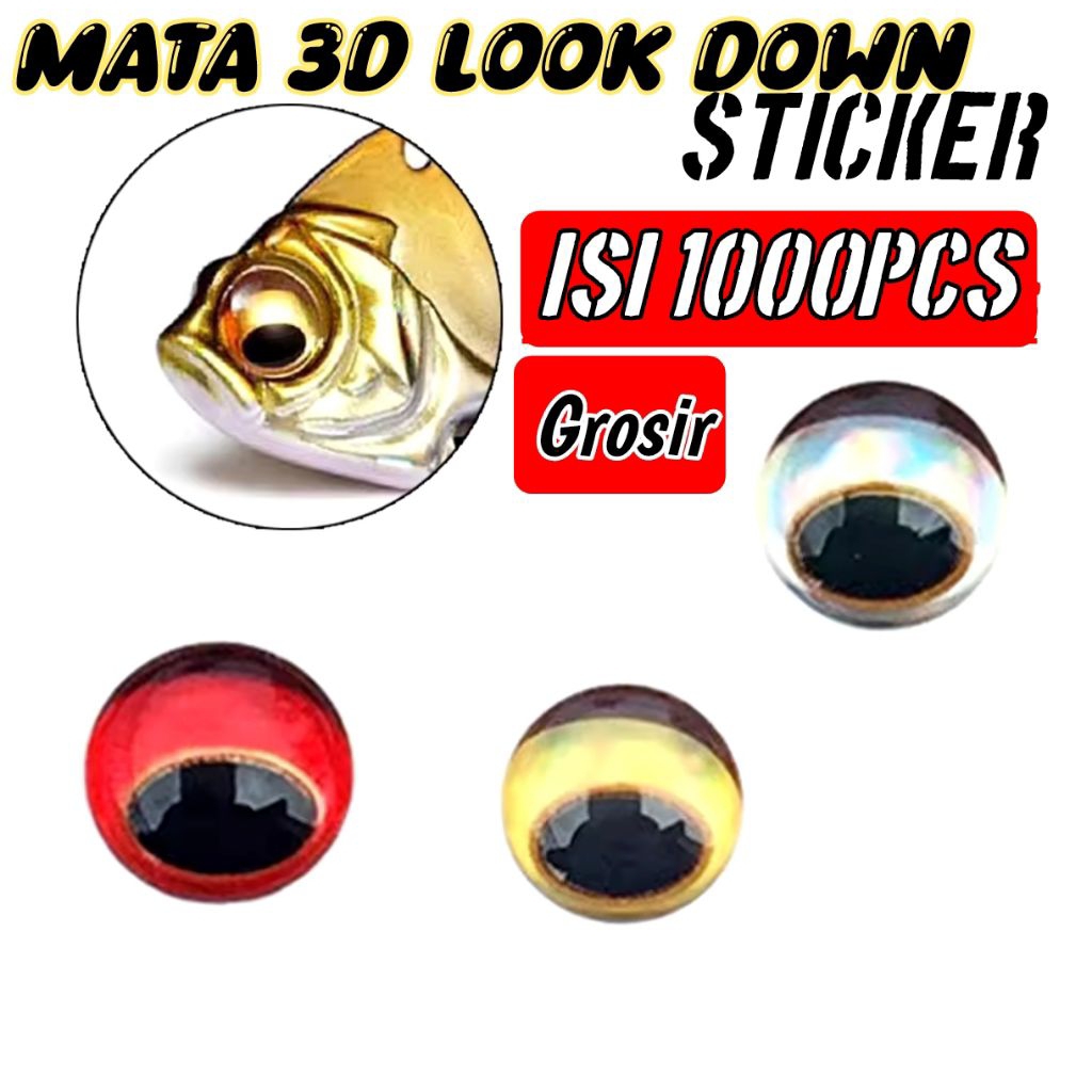 GROSIR 1000PC STICKER MATA IKAN LOOK DOWN 3D STIKER HOLOGRAM METAL JIG LURE MINNOW POPPER ASSIST HOO