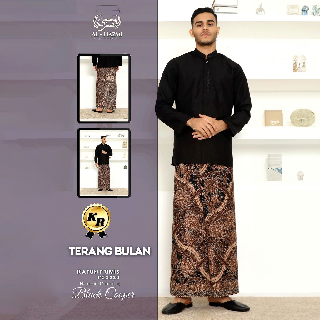 Sarung Batik Al Hazmi, Seri KR, Motif TERANG BULAN, Kudusan, Premium, Original (Black Cooper, Blue G