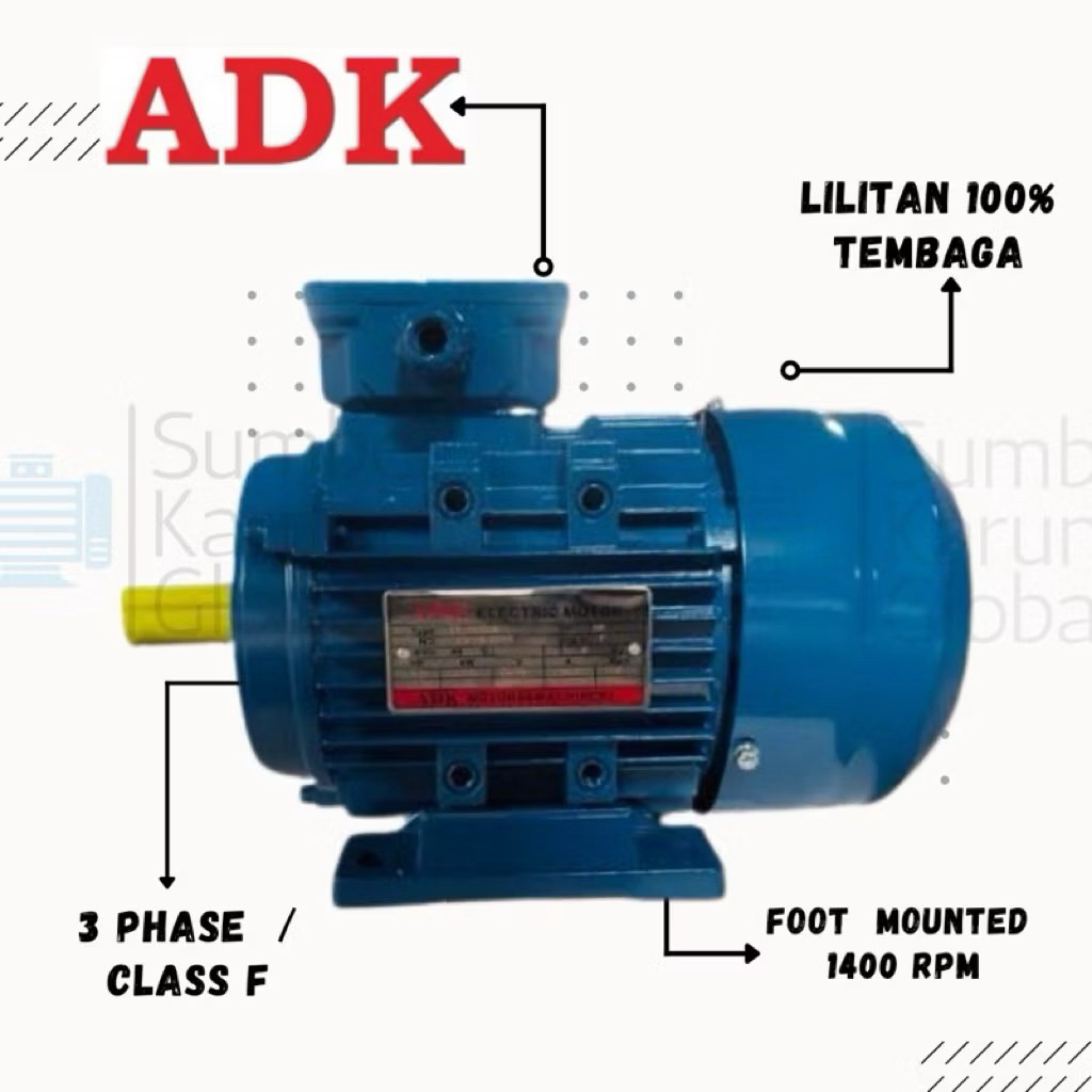 Elektro Motor ADK 7,5 HP 1500 RPM 4 Pole B3 3 Phase Dynamo|Dinamo| Elmot
