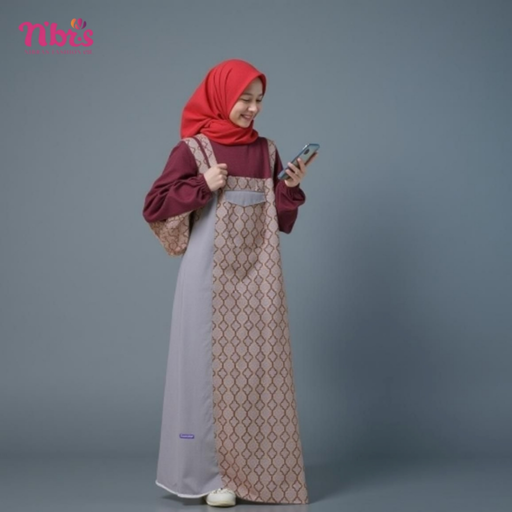 Baru Gamis Overal Muslim Nibras Teen NT 59 Bahan Poplin Print mix Angelina Premium