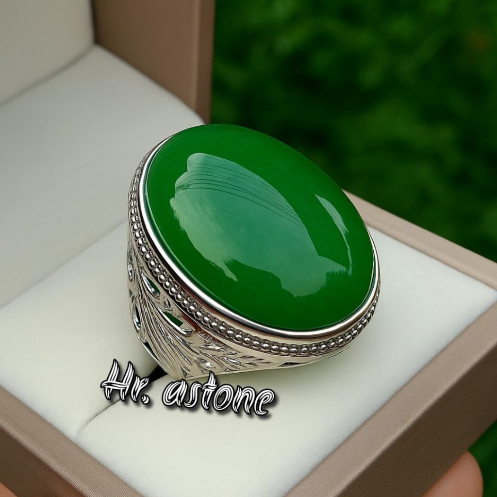 CINCIN BATU AKIK GIOK HIJAU UKURAN JUMBO RING TITANIUM