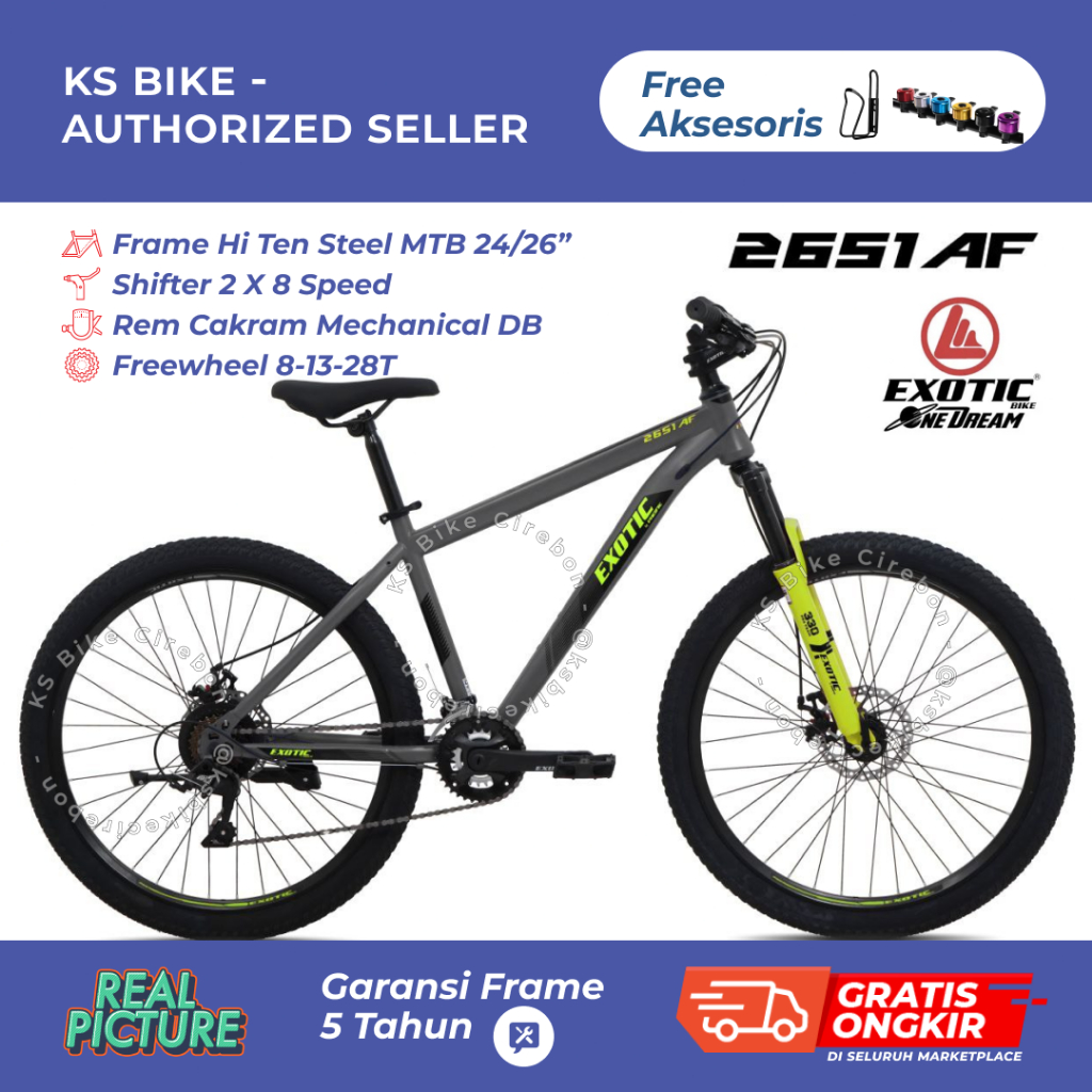 Sepeda Gunung MTB Exotic 2651 24 26 Inch 2x8 Speed Disc Brake Lockout Fork Sepeda MTB XC Dewasa Rem 
