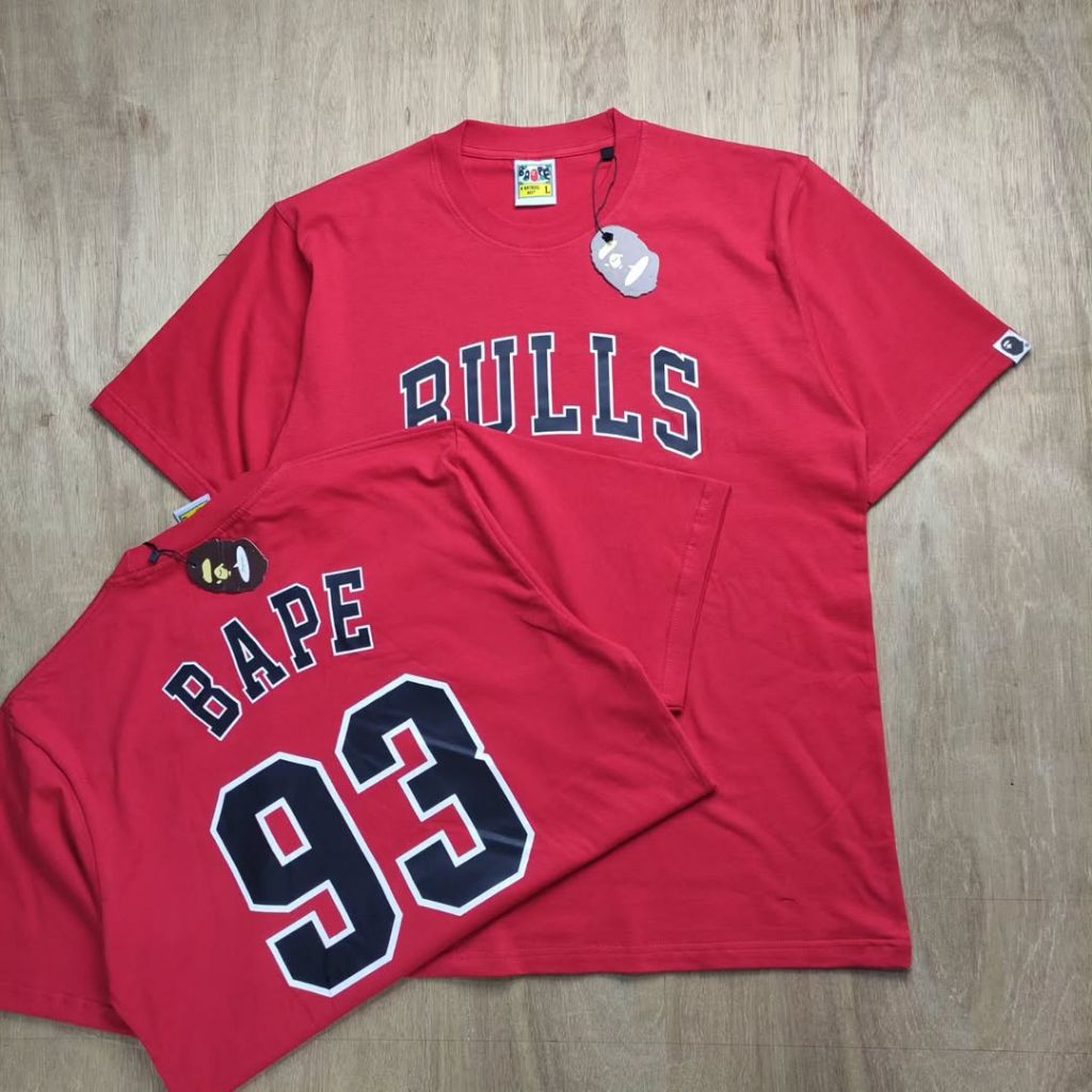 KAOS BAJU BAPE A BATHING APE X BULLS 93 TSHIRT MERAH COTTON PREMIUM FULLTAG
