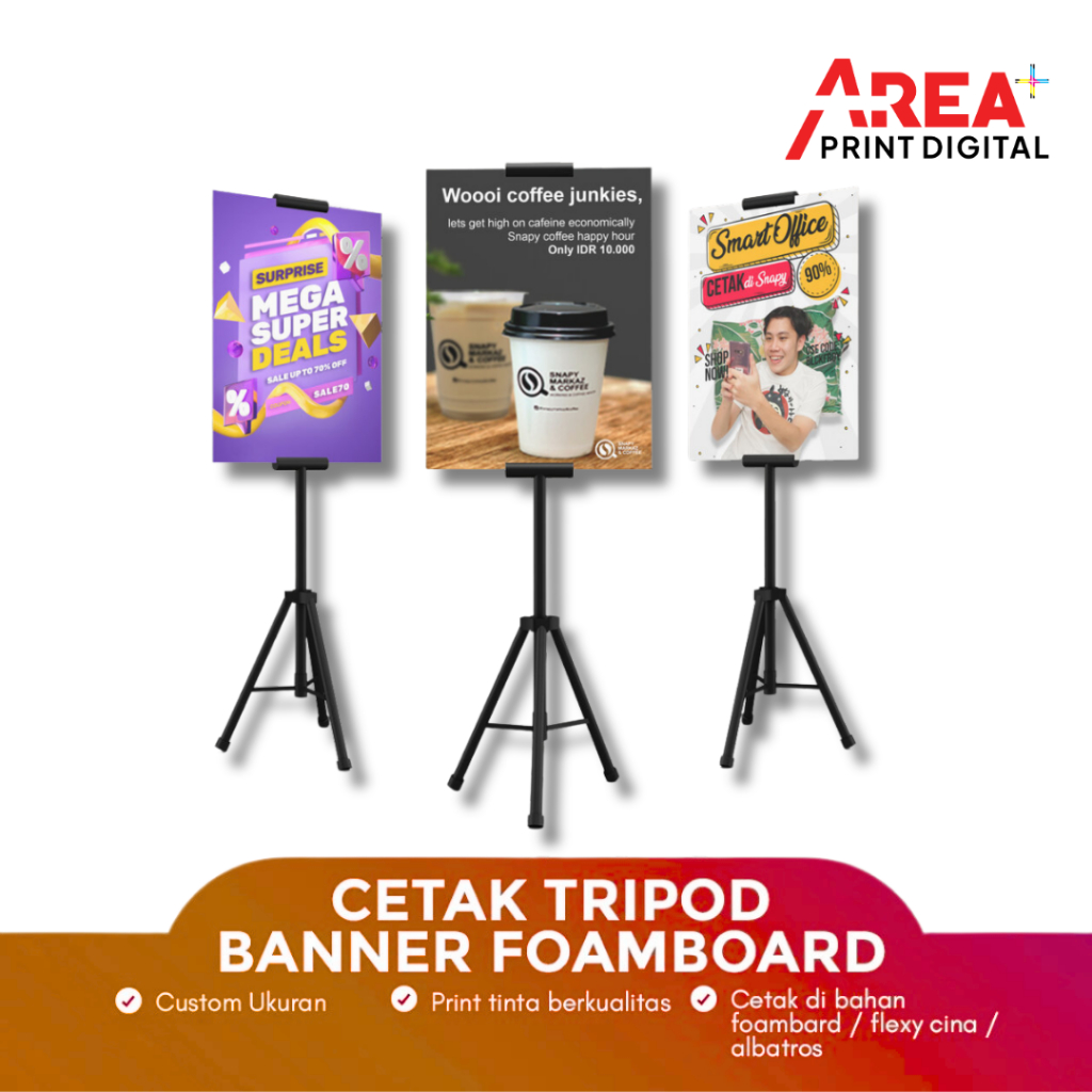 Tripod Banner Stand Foam Board Dua Sisi Display Indoor Outdoor