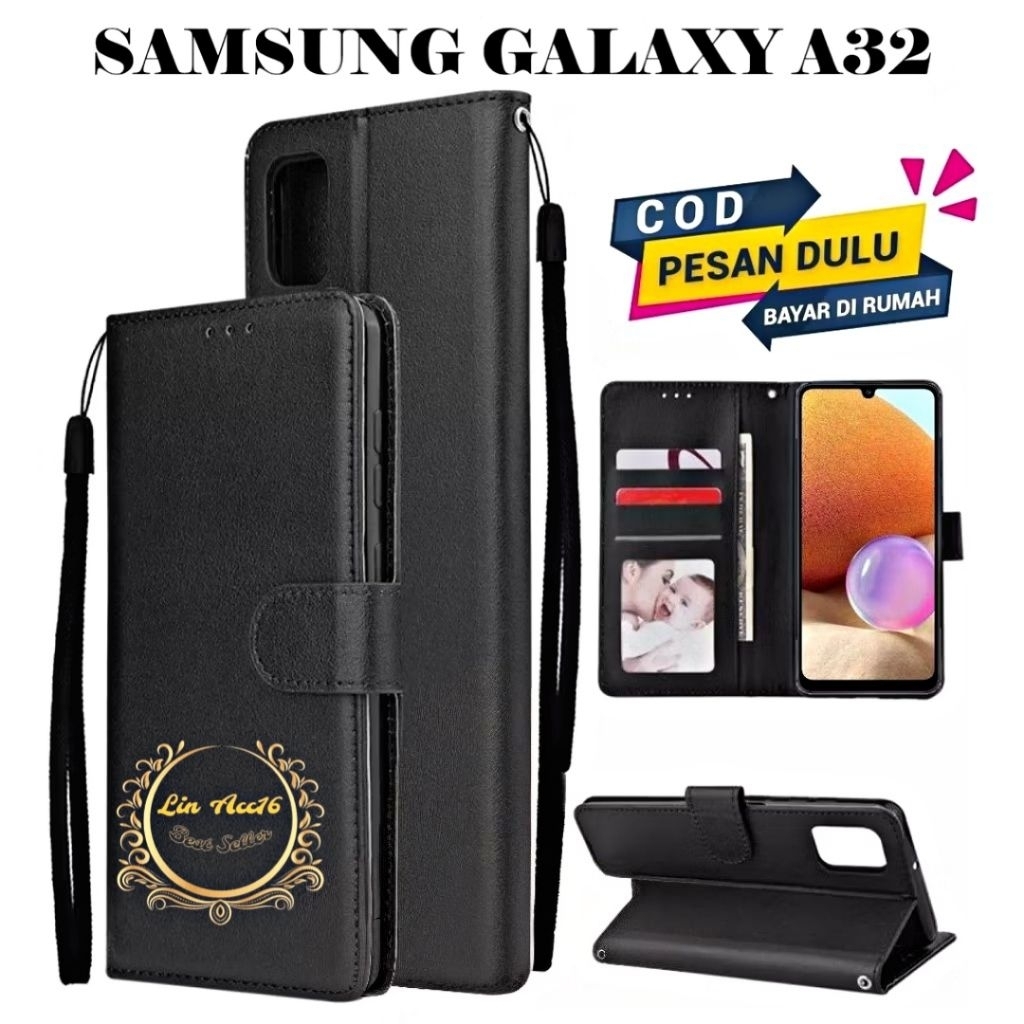 Casing Samsung A32 Case HP Kulit Premium Flip Cover Dompet Elegan - Multifungsi Penutup