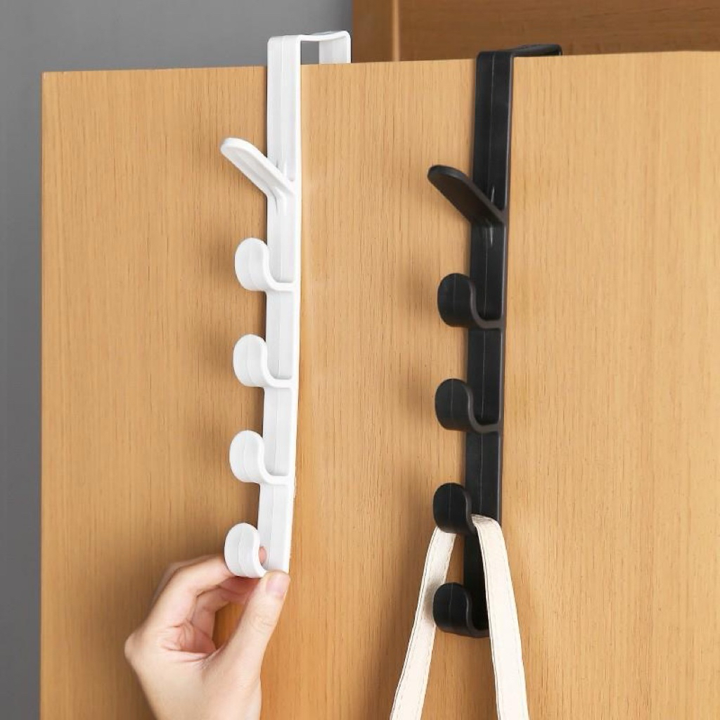 Gantungan Pintu Lemari 5 Kait / Magic Hook Tanpa Paku / Hanger Gantung Baju Tas Topi Serbaguna Premi