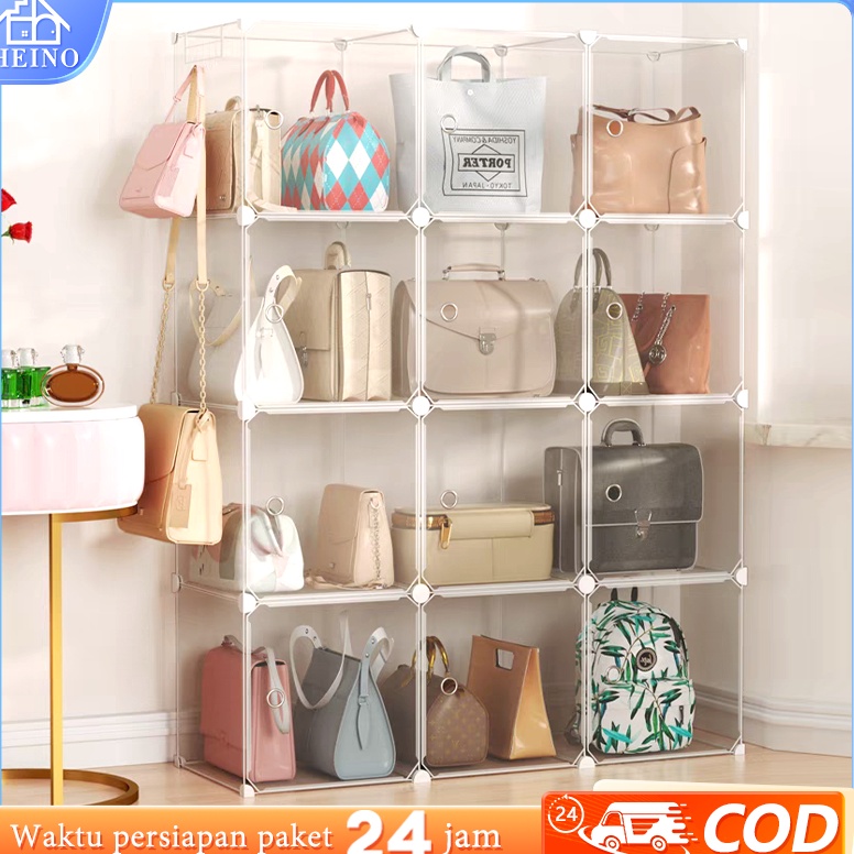 Terlaris Lemari Tas Transparent Storage Display Box Kotak Penyimpanan Tas Minimalis Buku Rak Penyimp