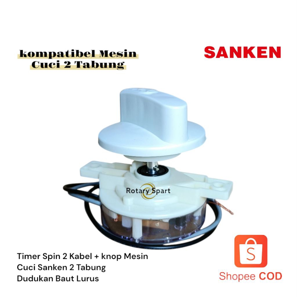 Timer Spin 2 kabel dudukan baut lurus + knop Kompatibel Mesin Cuci Sanken 2 Tabung