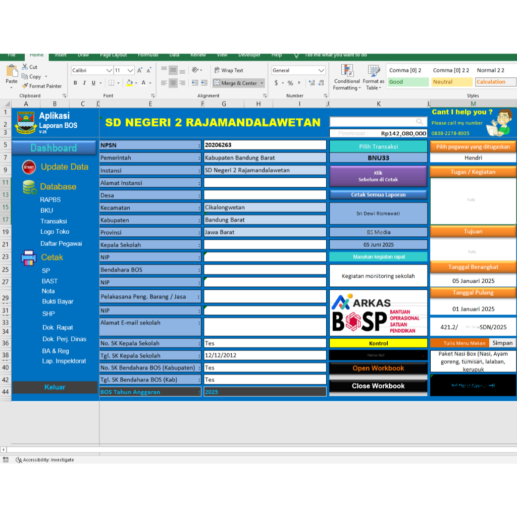 Aplikasi Laporan BOSP 2025 Format Excel (Lengkap seperti dari Siplah) BERGARANSI