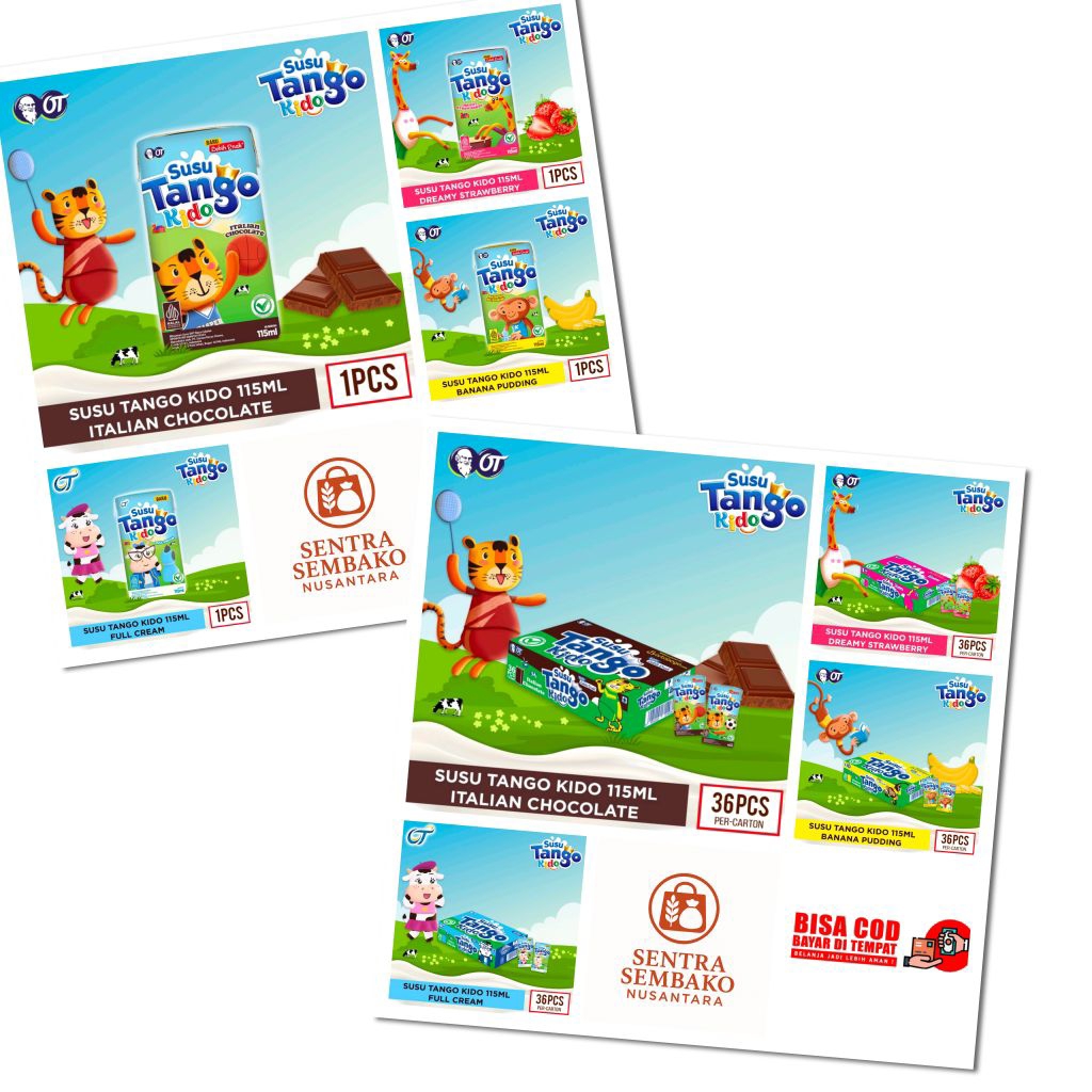 

Susu Tango Kido 115ml – 1 Karton Isi 36 Pcs (Italian Chocolate, Strawberry, Banana Pudding, Full Cream) | Packing Aman, Halal, Segel Pabrik