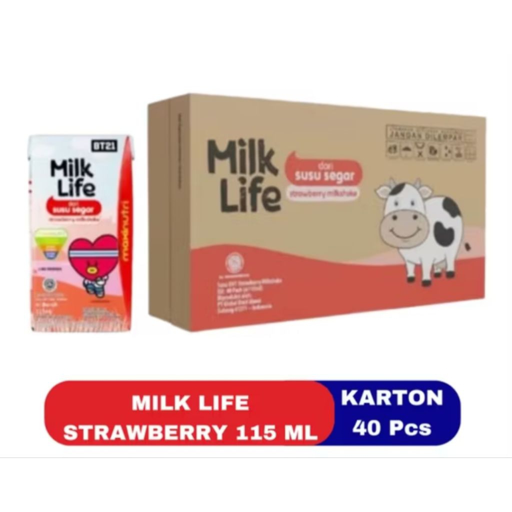 

Milk Life Rasa Strawberry Susu UHT 1 Dus Isi 40 PCS Kemasan 115 ML