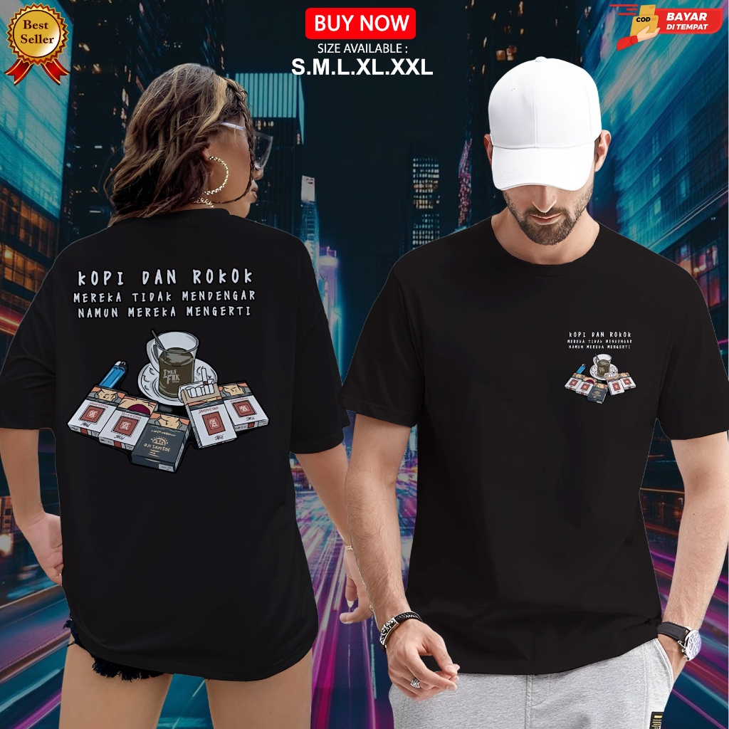 kaos distro KOPI DAN ROKOK-kaos sablon pria Wanita lengan pendek ukuran M.L.XL.XXL kaos kerah bulat 