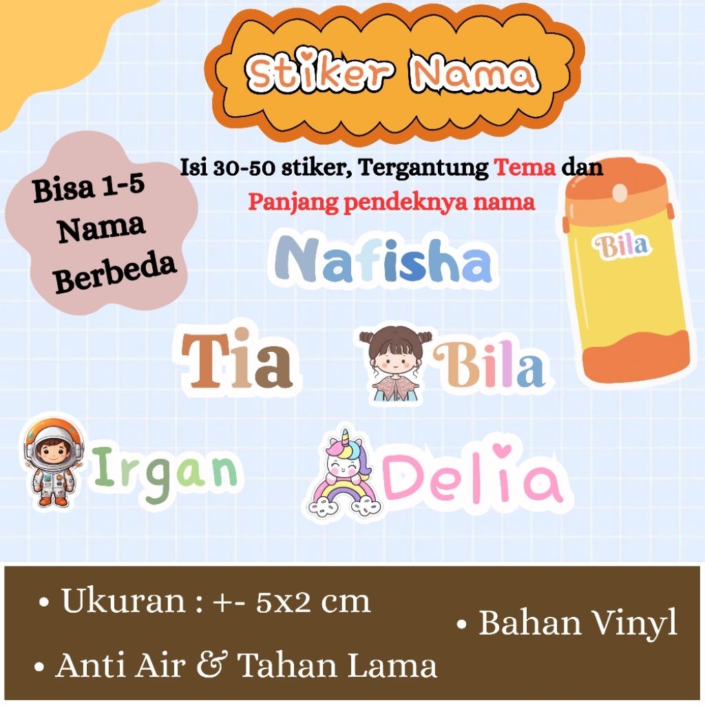

Stiker Label Nama Custom Anti Air (waterproof) untuk pensil / barang / mainan