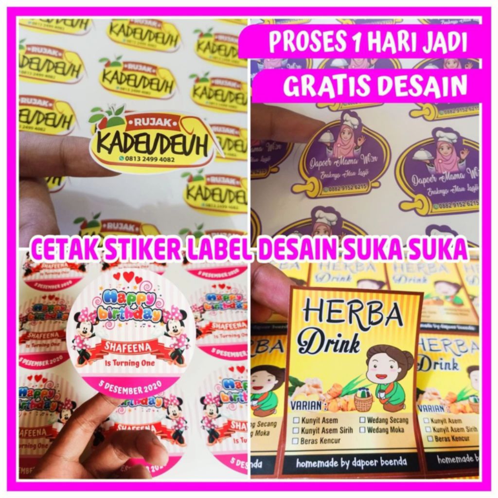 

CETAK STIKER LABEL KEMASAN A3 VINYL + CUTTING (Kotak, Bulat, Oval, Custom)