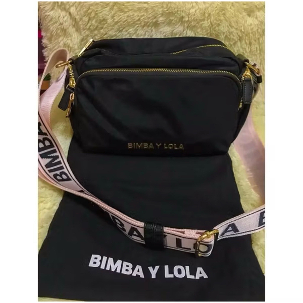 PRELOVED BIMBA Y Lola Crossbody Black/ strap Light Pink Gold hardware Original