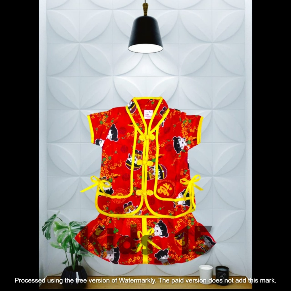 Setelan baju cina rok anak perempuan lengan pendek usia 0 sampai 8 tahun bahan katun