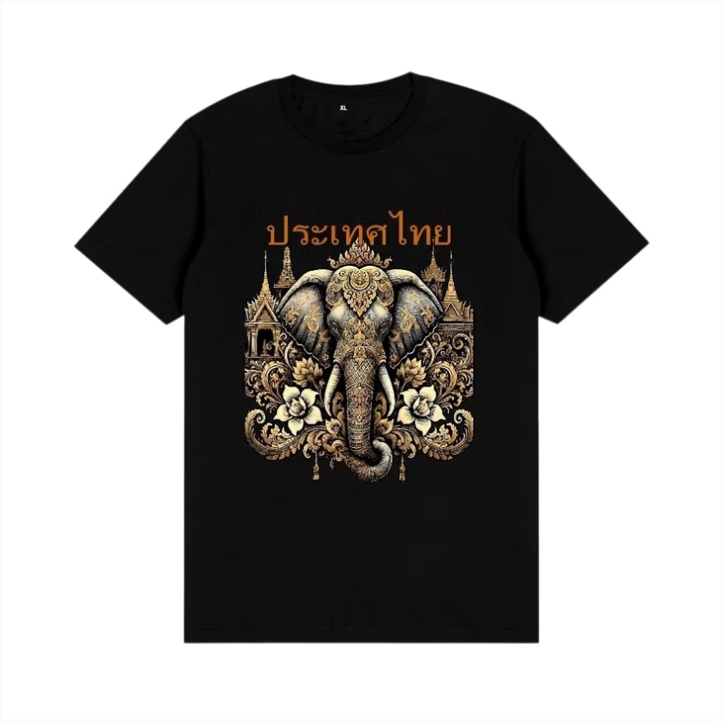 kaos oleh-oleh thailand gajah FLOWERS GOLD baju souvenir thailand