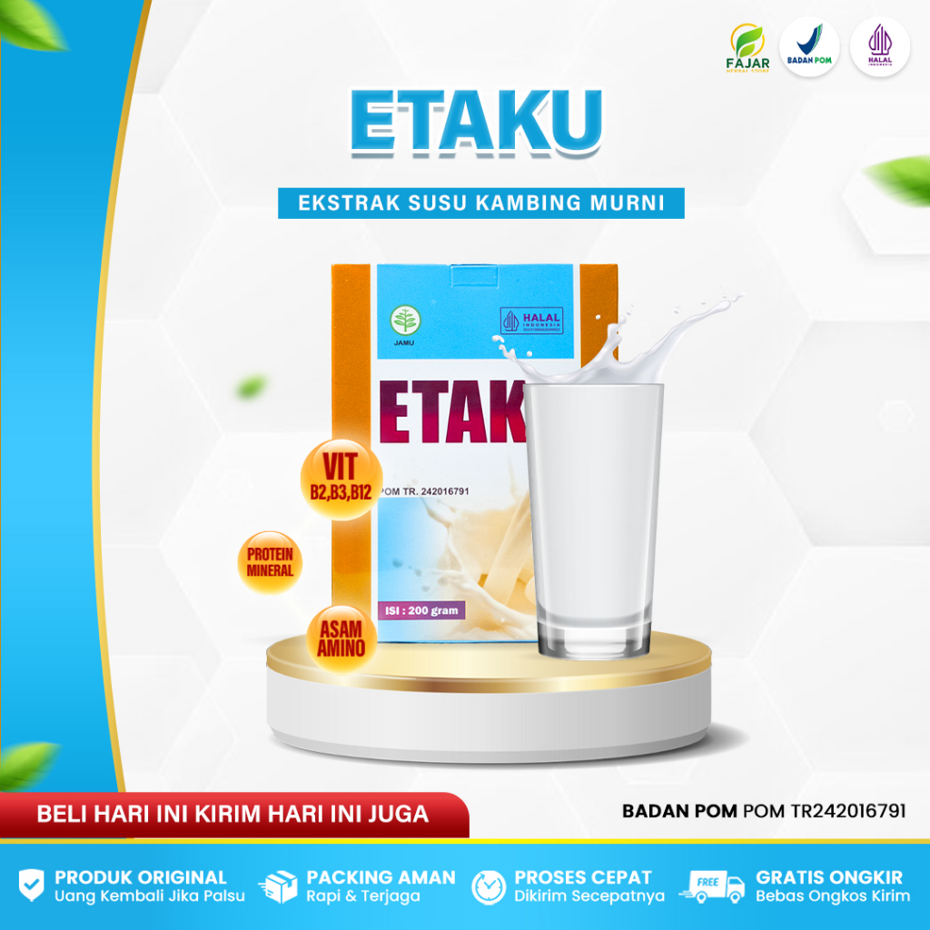 

Susu Kambing Etawa Goat Milk Etaku Isi 200 gr BPOM Untuk Nyeri Sendi Pegal Linu Kesehatan Tulang